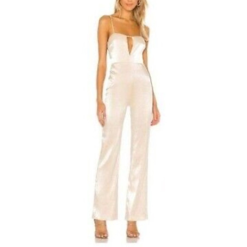 NWT NBD Nicole Neutral Metallic Wide Leg Sleeveless Keyhole Jumpsuit